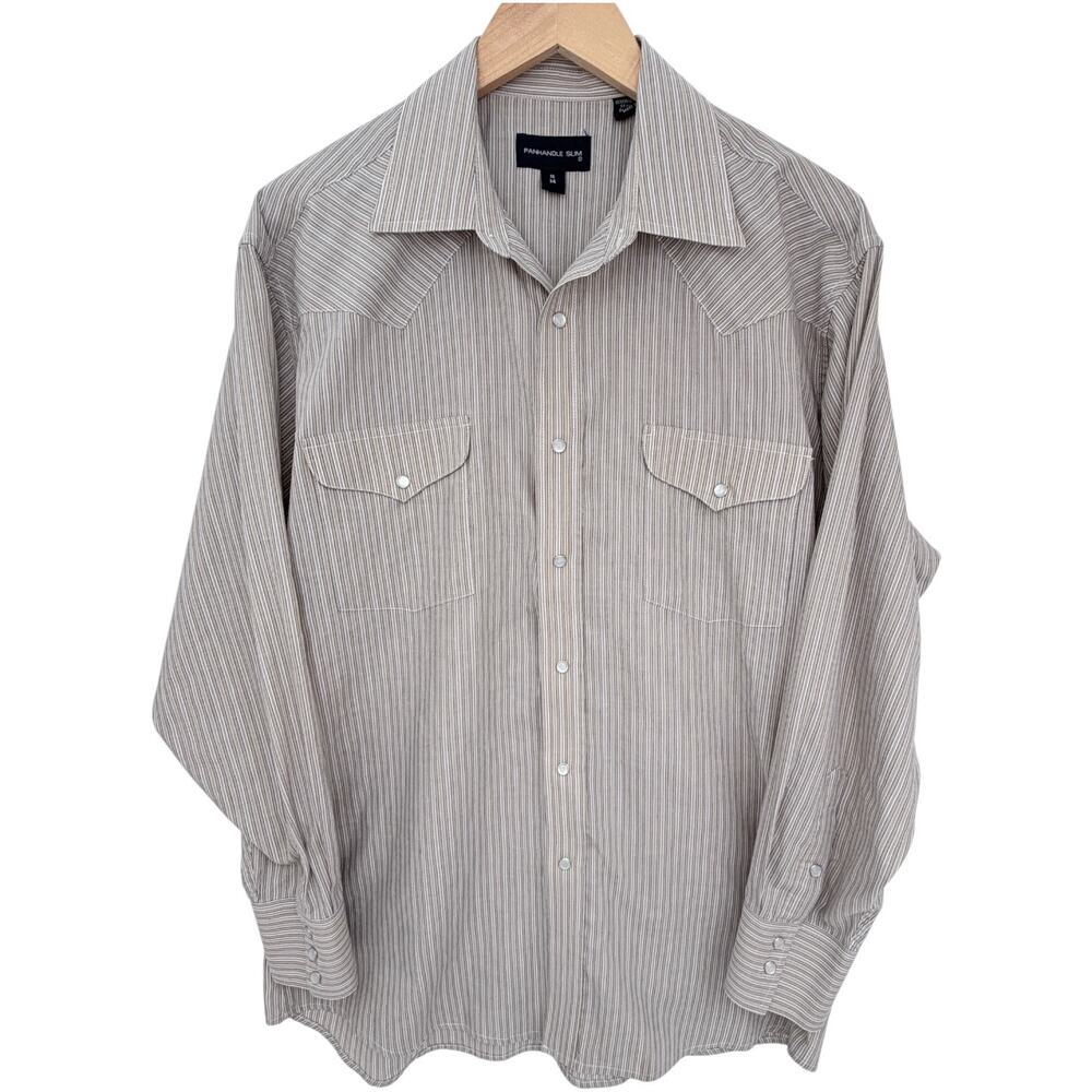 Panhandle Slim Western Shirt Mens 16 34 Beige Striped Snap Button Cowboy Shirt